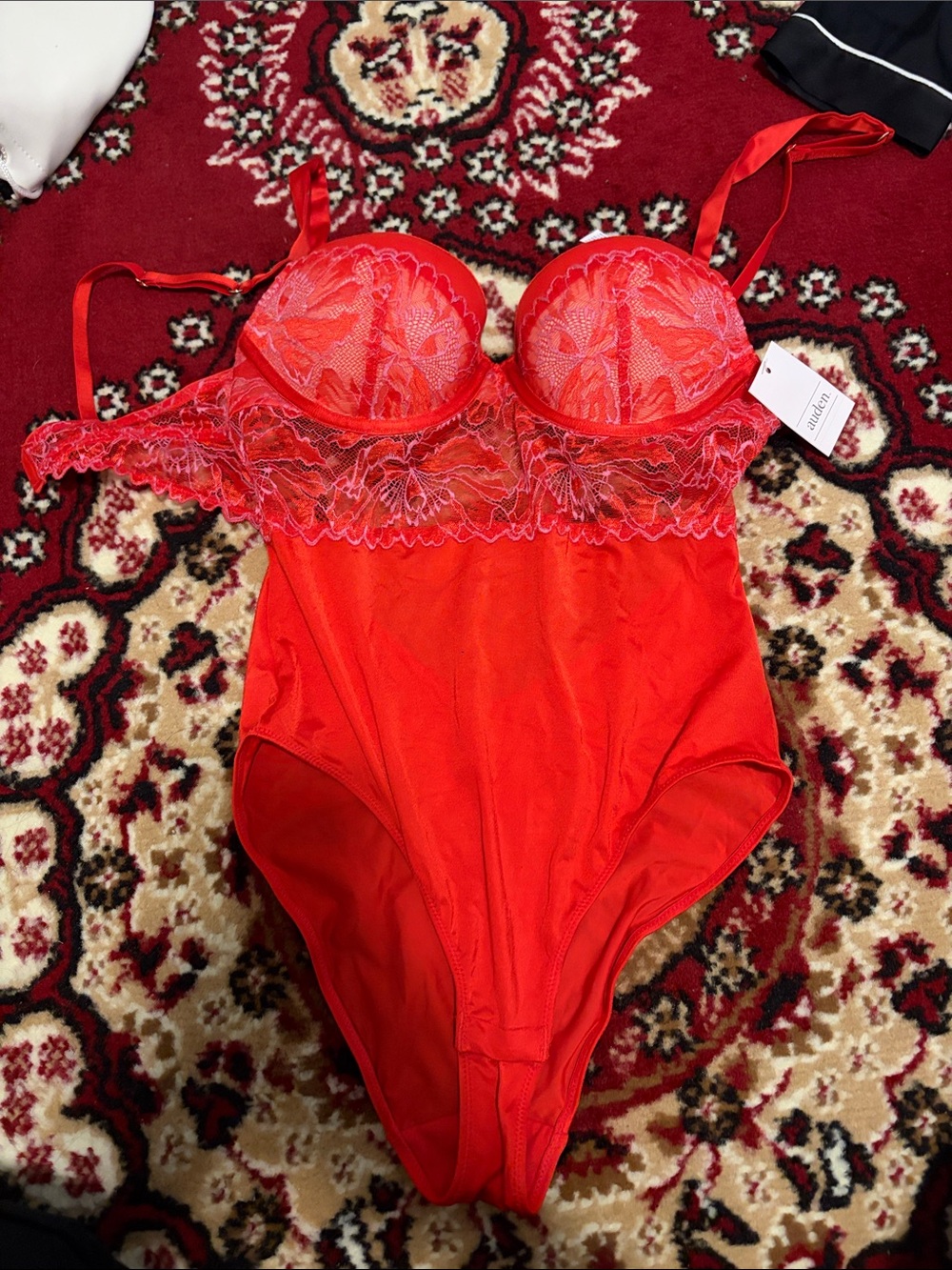 Auden Red Lace Underwire Bodysuit